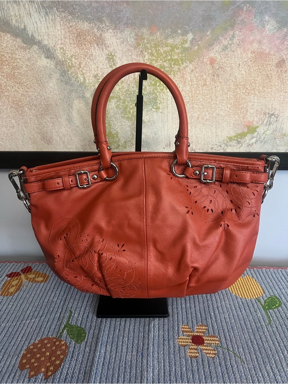 Coach Madison Tossed Lace Lindsey Orange Leather Satchel HTF - Picture 8 of 14